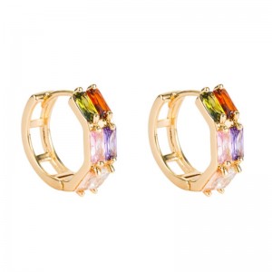 Rajat ylittävä lähde Ulkomaankauppa Geometrinen kaksinkertainen rivi Zirkoni korvakorut Nainen Copper Micro-inlaid Color Zirkonium Hip Hop Korvakorut Korvakorut tukku
